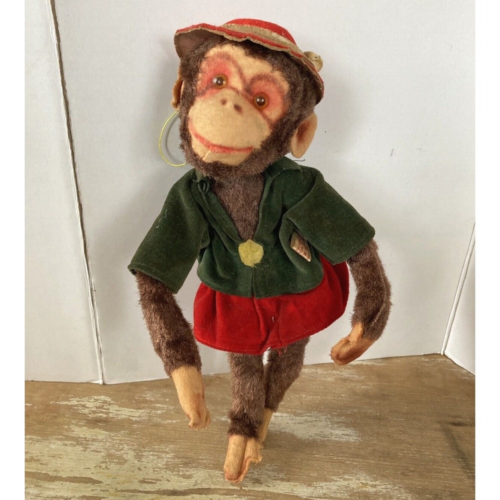 Vintage Henry Pecker plush doll girl monkey fur felt wire Japan head moves 11"